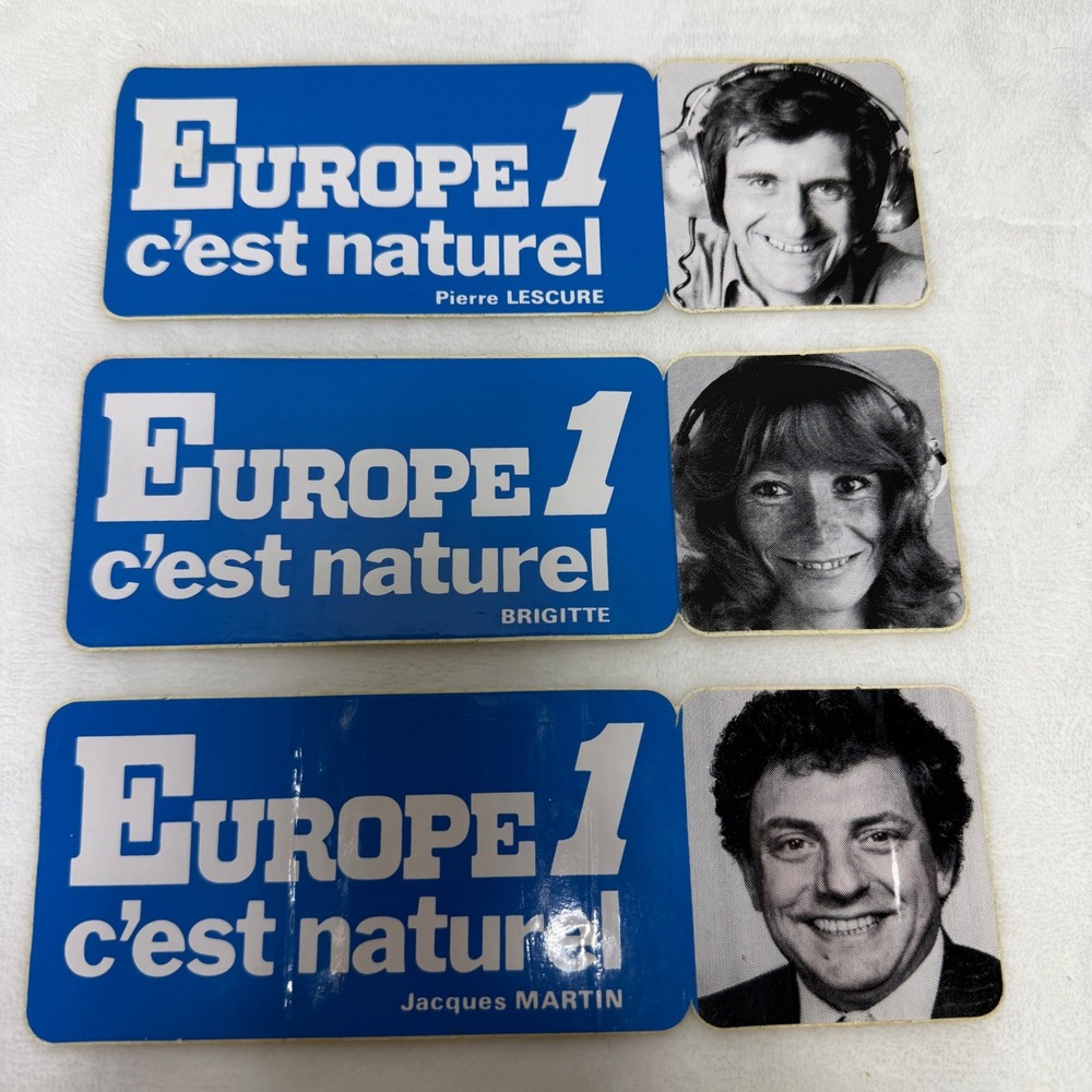 Vintage Europe 1 Radio France Bumper Stickers Jacques Martin Set of 3 Rare